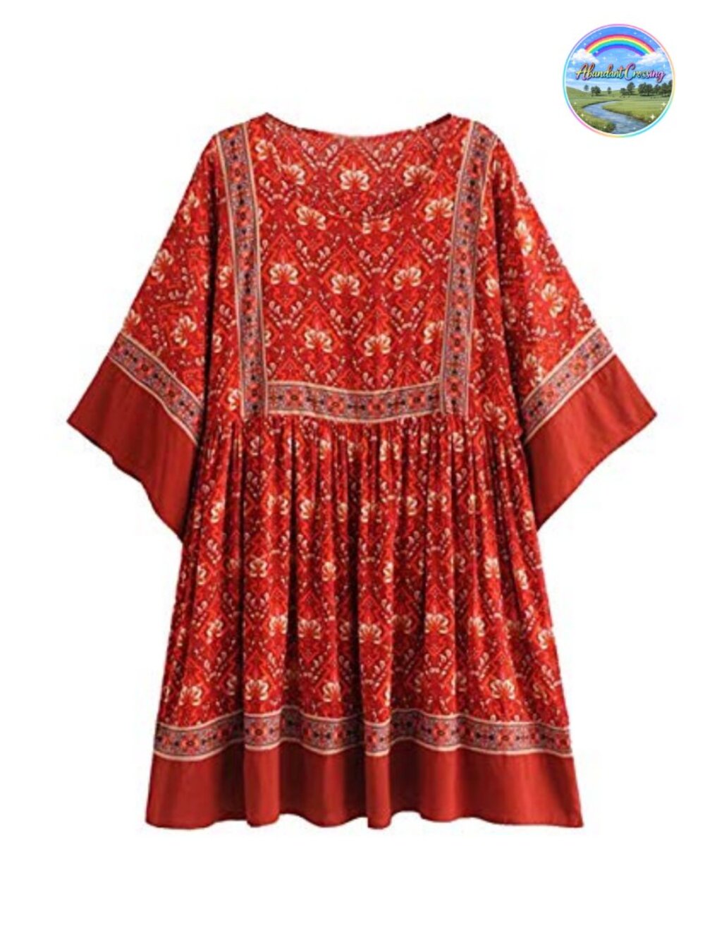 R.Vivimos Cotton Blend Half Sleeve Floral Mini Tunic Dress
